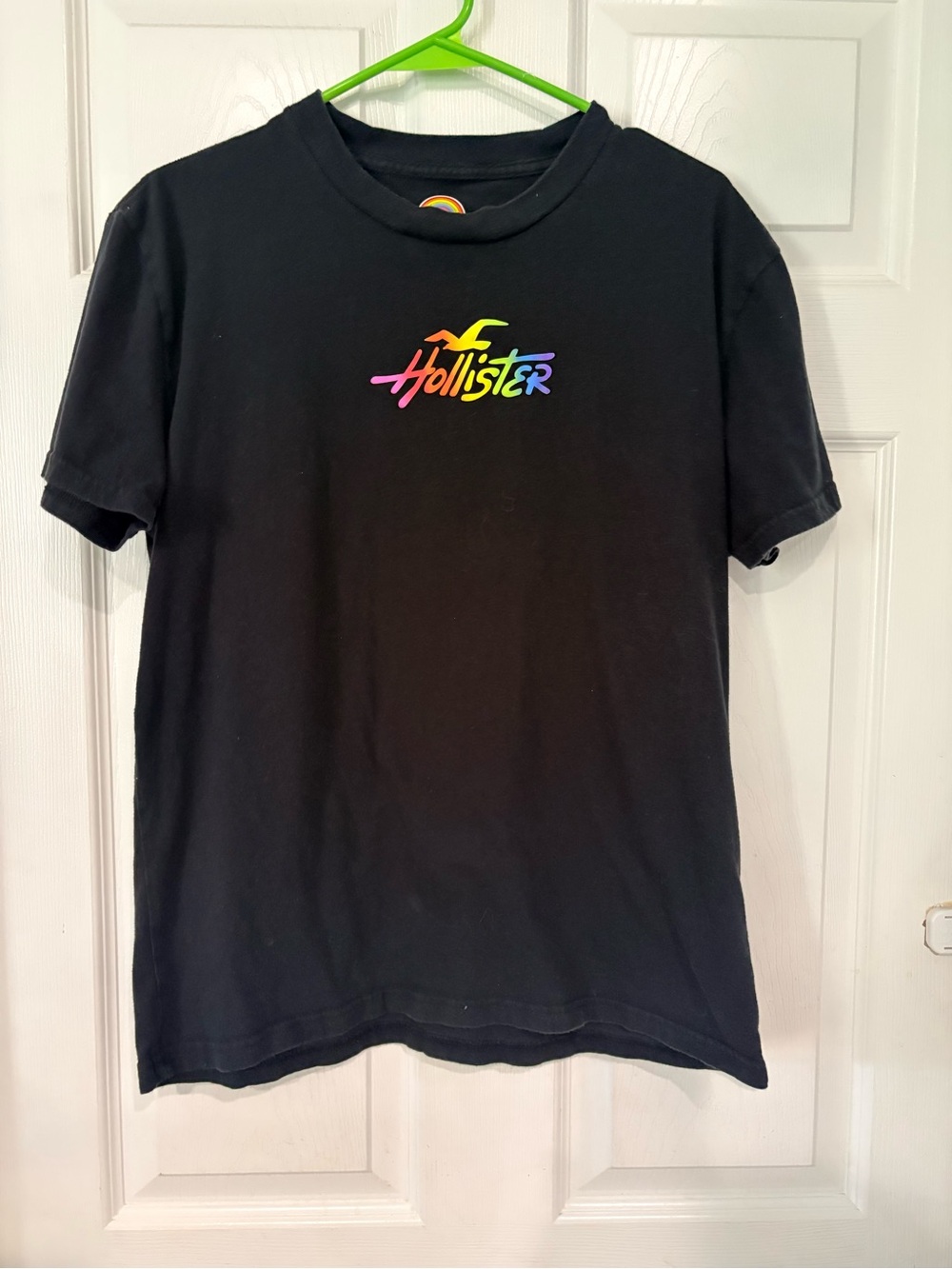 Hollister Black Short Sleeve Tee with Rainbow Script Logo